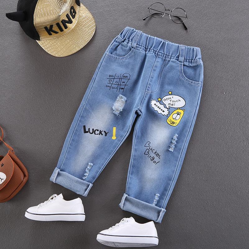 Kinder Gerade Jeans Jungen Elastische Taille Denim Hosen Oberbekleidung Hosen Frühling Baby Jungen Mode Lose Hosen 130cm
