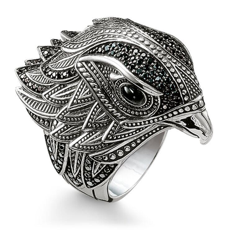 Adler Personalisierter Retro Adlerring Herrenmode Kreativer Alter Thailändischer Silber Vogel Öffnungsring Ring Koreanischer Stil Schmuck No. 12 black
