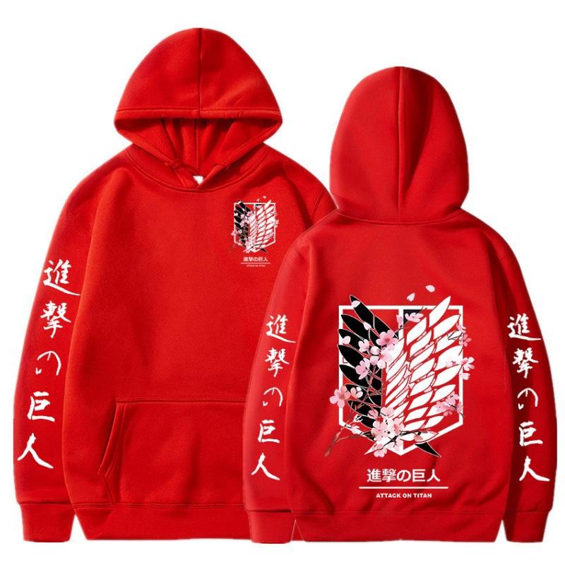 Japanischer Anime-Kapuzenpullover im Angriff auf Titan-Stil mit Grafikdruck, Harajuku, Streetwear, Unisex, Streetwear L rot