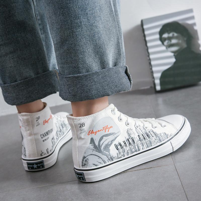 Herrenschuhe Frühling Neue Graffiti High-Top Canvas Schuhe Männliche Studenten Net Rote Schuhe Herren Trendy Schuhe Gao Bang Board Schuhe Herren 44 gray