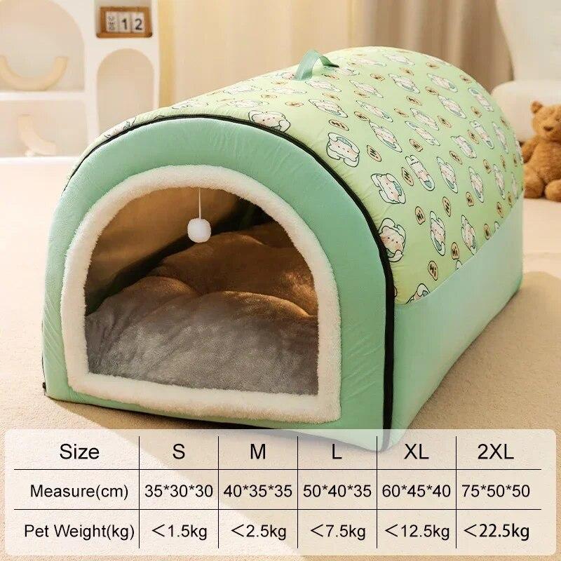 Große Hundehütte, warmer Winter, faltbare Hundehütte, Matte, abnehmbares, waschbares Hundebett, Nest, Tiefschlafzelt, mittelgroße Hundehütte, Heimtierbedarf, Haustier-Katzenbett XL 60X45X40CM grün