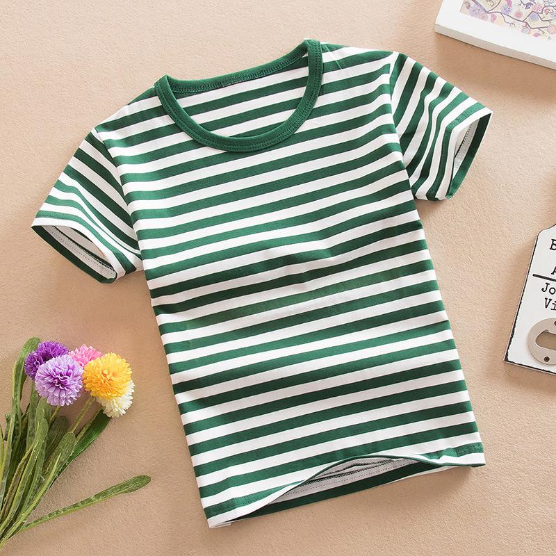 Sommer Jungen und Mädchen Baby Kinderbekleidung Reine Baumwolle Kurzarm T-Shirt Marine Stil Kinder Gestreift Studenten Halbarm 120cm grün