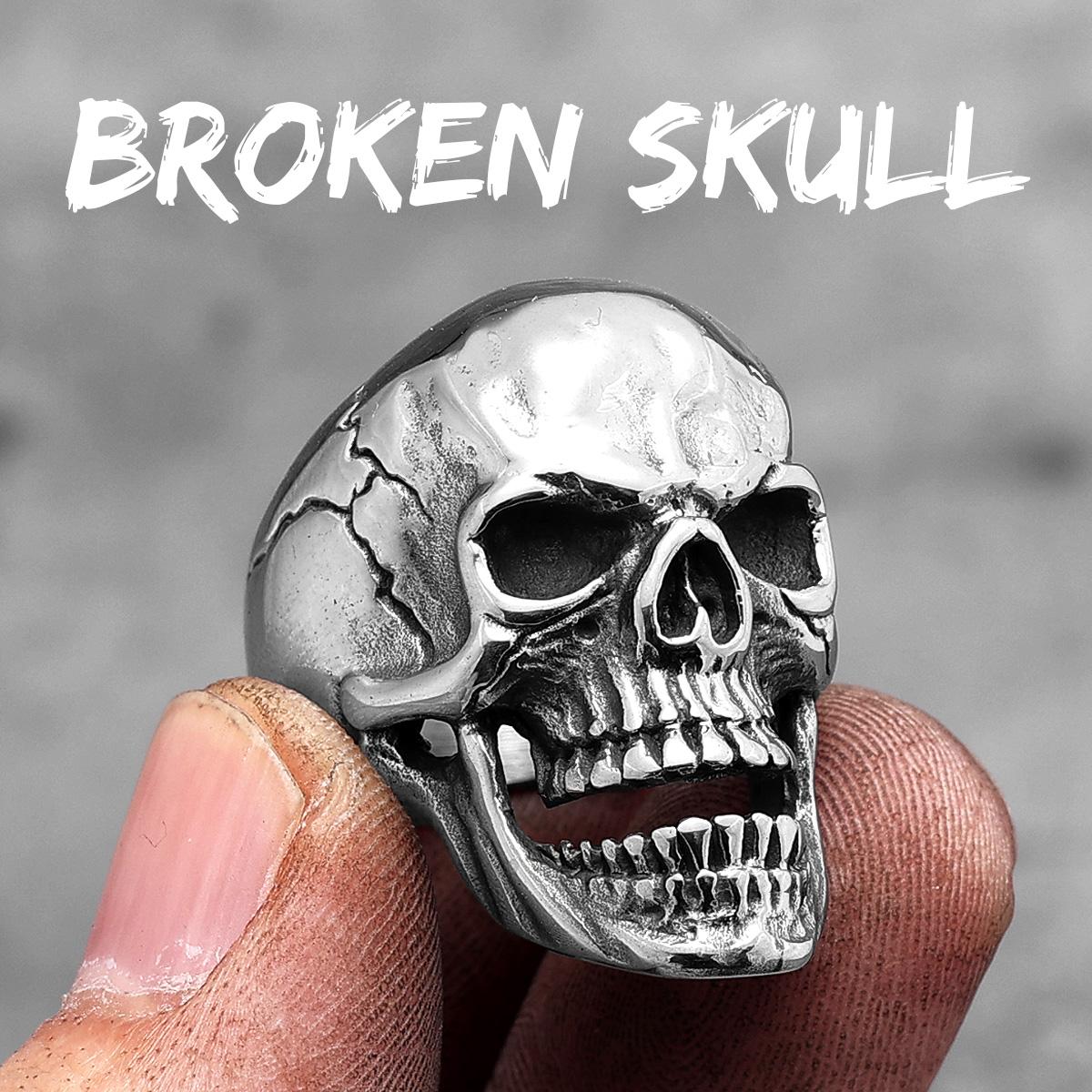 Vintage Broken Skull Edelstahl Herrenringe Punk Gothic Stilvoll für Männlich Freund Biker Schmuck Kreativität Geschenk 9 white