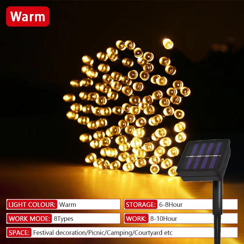 300LED 200LED 8 Modi LED Solar Lichterketten Solarpanel-betrieben Weihnachts-Außenbeleuchtung Wasserdichte Sternen-Weihnachts-Lichterketten 300Leds-32M warm weiße