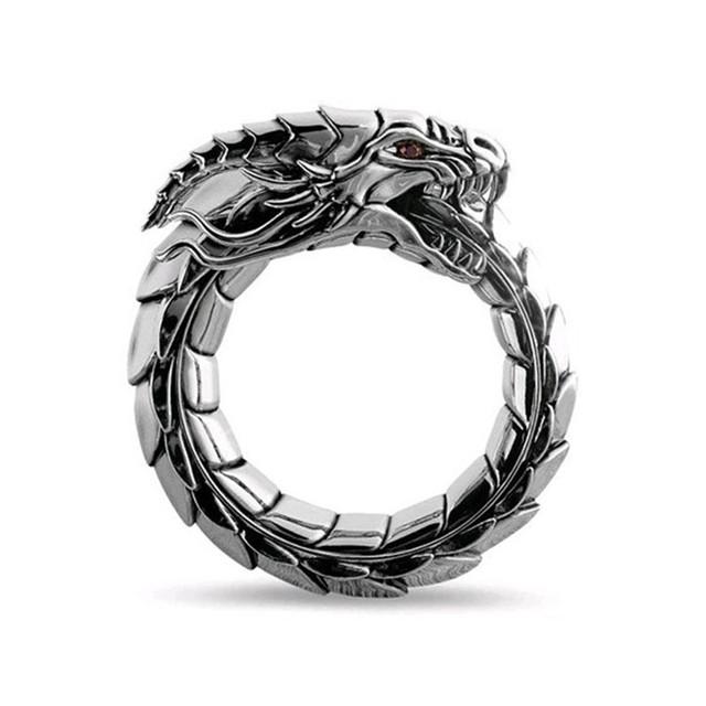 Gothic Punk Vintage Edelstahl Drachen Ring Männer Amulett Drachen Mythologie Tier Herren Ring Retro Viking Drachen Ring Schmuck 12
