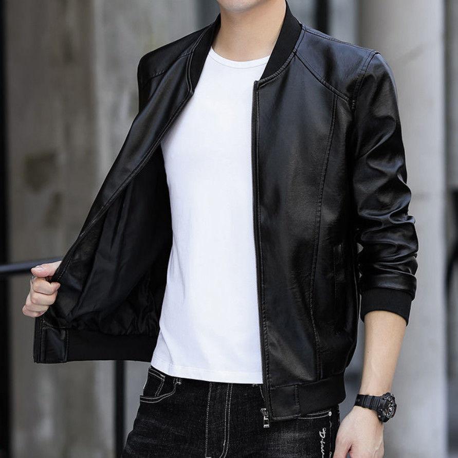 Herren Lederjacke, Lederjacke, fliegender Lokomotivanzug, lässige Modejacke 4XL schwarz