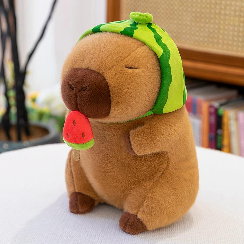 Kuschelige Wassermelonen-Capybara-Stofftiere Lustige Tier-Fadenzieh-Spielzeuge Weiche Mollige Frucht-Capybara-Puppe Schönes Kinderspielzeug 30cm