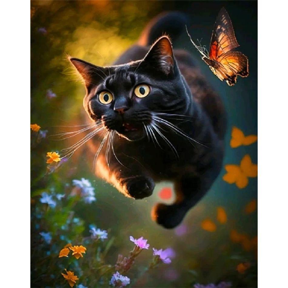 RUOPOTY Acrylmalen nach Zahlen mit Rahmen Schwarze Katzen Malen nach Zahlen Malset Heimdekoration Leinwandmalerei Kunstwerk 40x50cm NO Frame