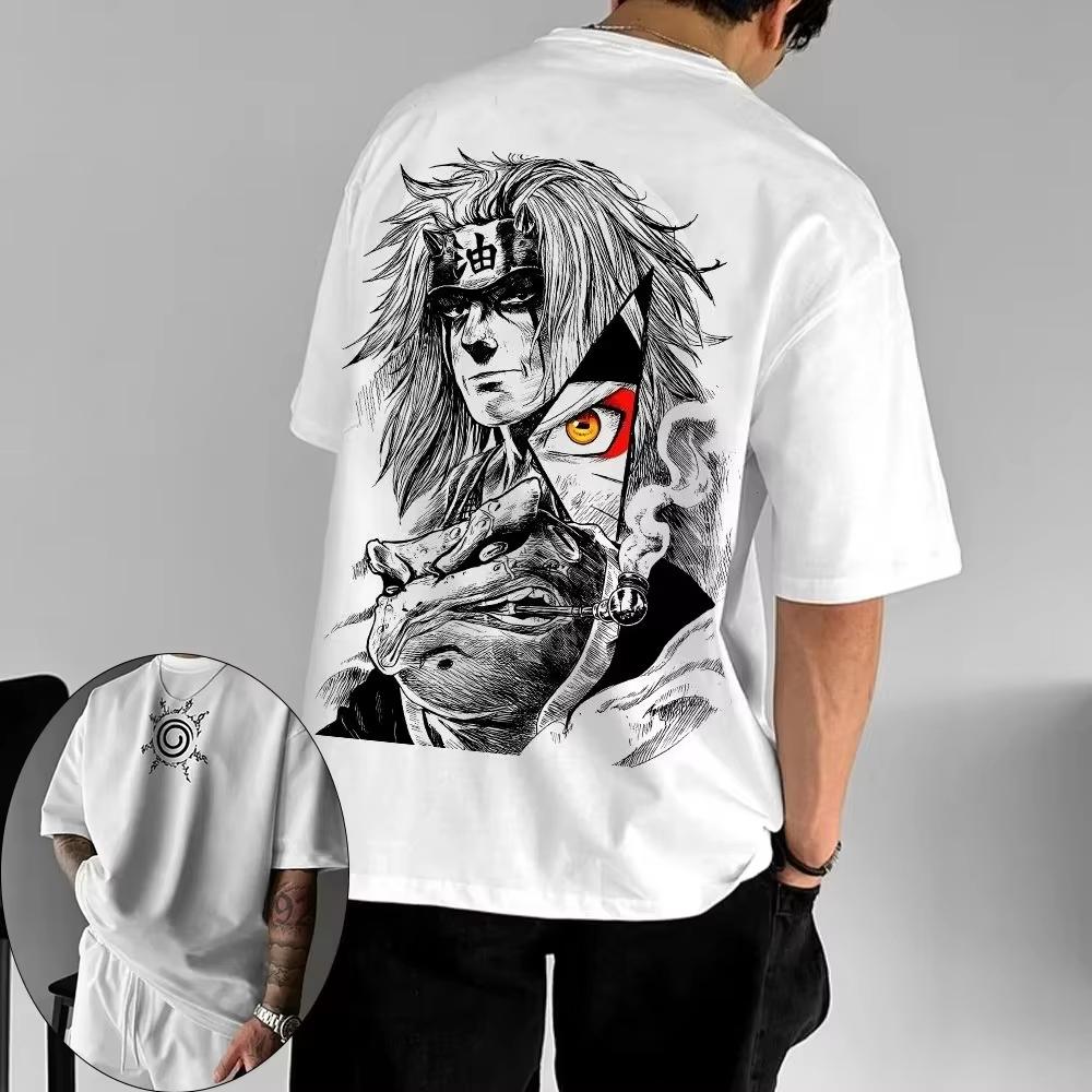 MINISO Herren T-Shirt Jiraiya Sommer und Herbst Jungen Kinderbekleidung Kurzarm Retro Harajuku Stil Herren Damen T-Shirts S white