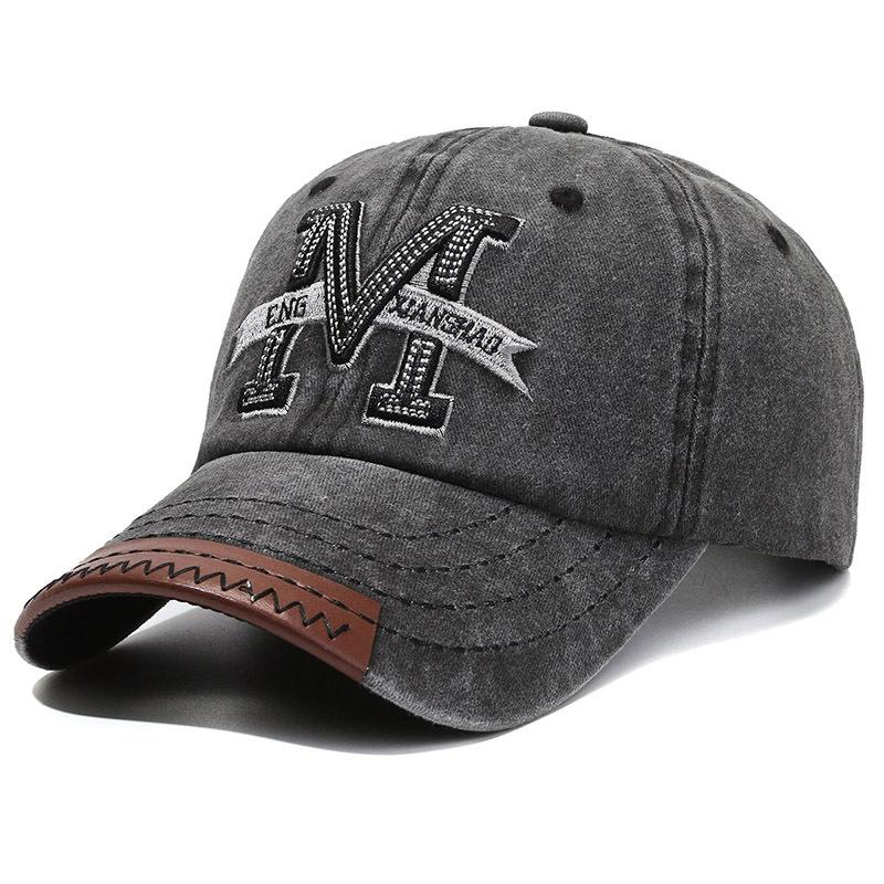 Unisex Baseball Cap M Brief Stickerei Papa Hut Frauen Männer Outdoor gewaschene Baumwolle Cap 56cm-60cm schwarz