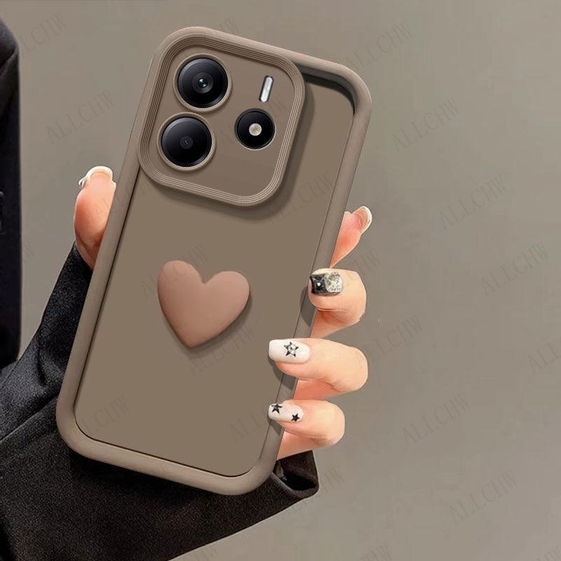 Für Xiaomi Redmi Note 14 4G Hülle Redmi Note 14 5G Handyhülle note14 4G Matte Rückseite 3D Niedlich Liebesherz Silikon Handyhülle For Redmi Note14 4G braun