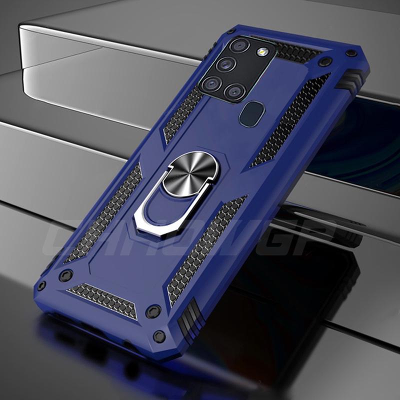 Für Samsung A21S Hülle, luxuriöse Rüstungsring-Handyhüllen für Samsung Galaxy A21S, stoßfeste magnetische Schutzhülle für Samsung A 21S A21 S 6,5 Zoll Samsung Galaxy A21S blau