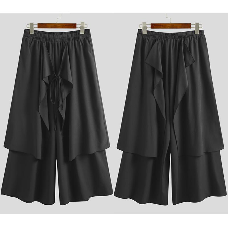 INCERUN Unregelmäßige Hip Hop Männer Gerade Rock Hosen Harajuku Streetwear Schwarz Plissee Schürze Gothic Jogger Hosen M schwarz