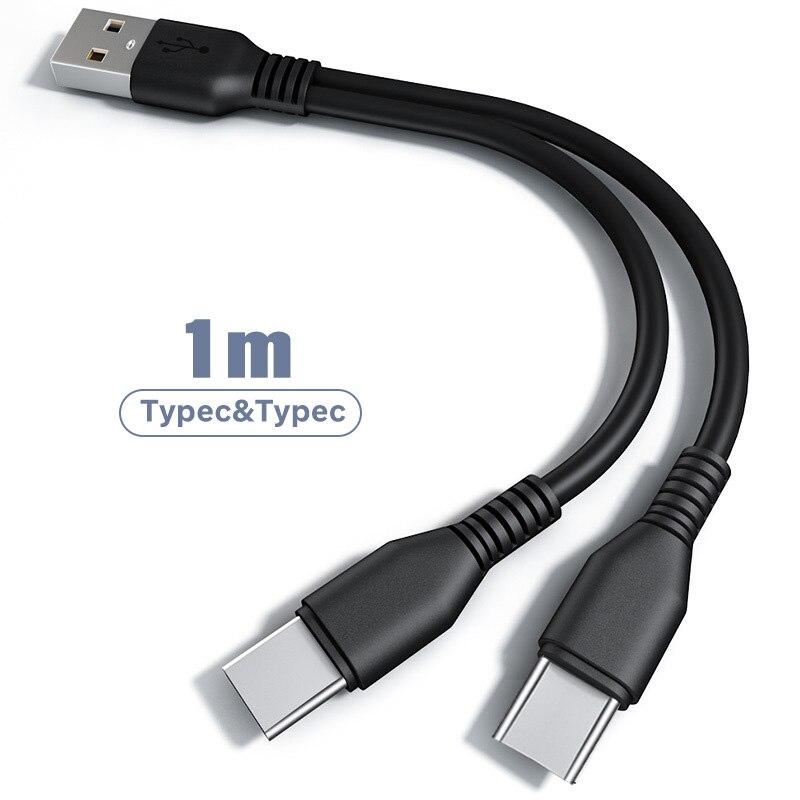 FONKEN Micro USB Kabel Splitter Kabel 2 In 1 Typ C Ladekabel 2 USB Kabel Handy Kabel Android kabel Für Xiaomi Samsung Type-C & Type-C 1M schwarz
