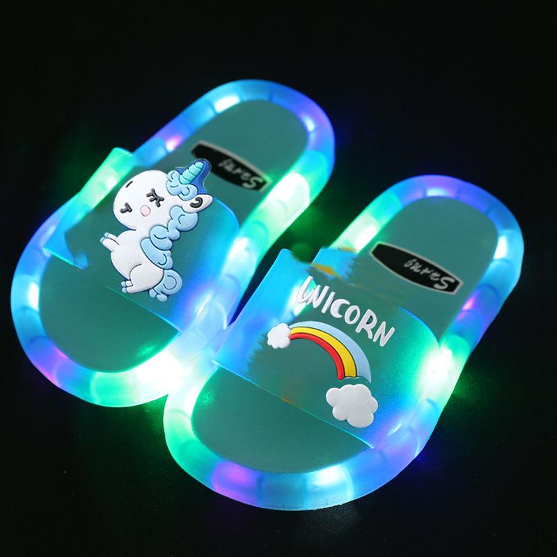Mädchen Hausschuhe Kinder Einhorn LED Kinder Hausschuhe Baby Sandalen Kinder Schuhe für Mädchen Jungen Leuchtende Schuhe Kleinkind 24/25#