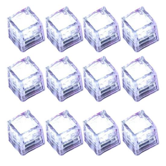 12 Stück LED-Eiswürfel mit Flüssigkeitsaktivierung und Farbwechsel, mehrfarbig, 7-farbig, für Lebensmittel weiß