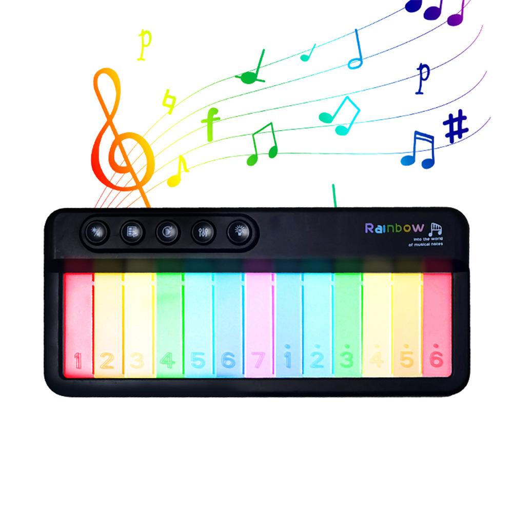 13 Tasten Bunte Musik Tastatur Klavier Musikinstrument Bunte Licht Spieluhr Tragbares Klavier schwarz