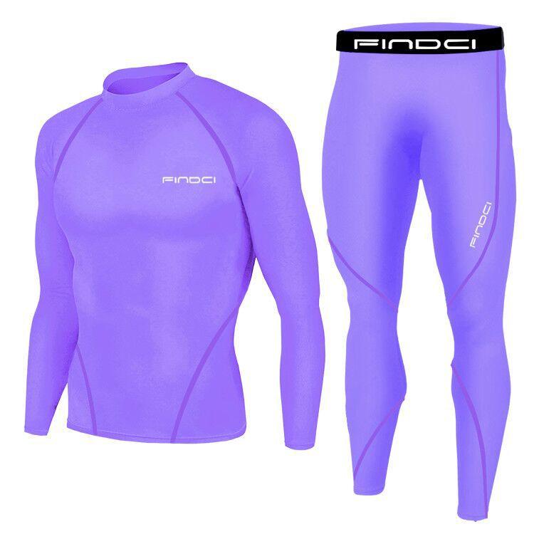 Männer Trainingsanzug Kompression Tops Sets Schwarz Enge Hosen Langarm T Shirts Lange Hosen Sport Anzüge L purple