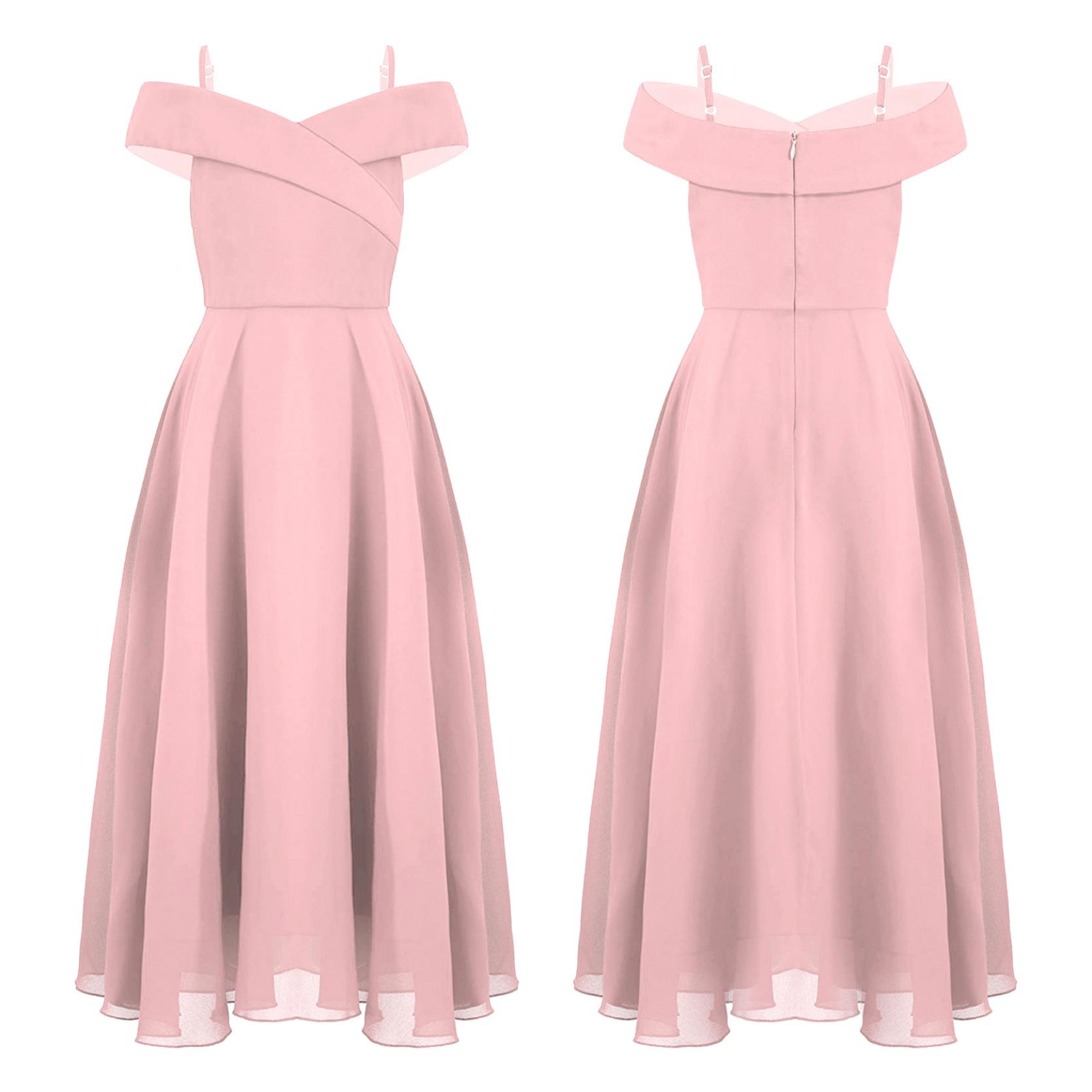 Festliche Mädchen- und Kinderkleider, langes Blumenmädchenkleid, Chiffon, Sommer-Partykleid, Brautjungfer, Hochzeit, Festzug, Ballkleid 13-14 Years rosa