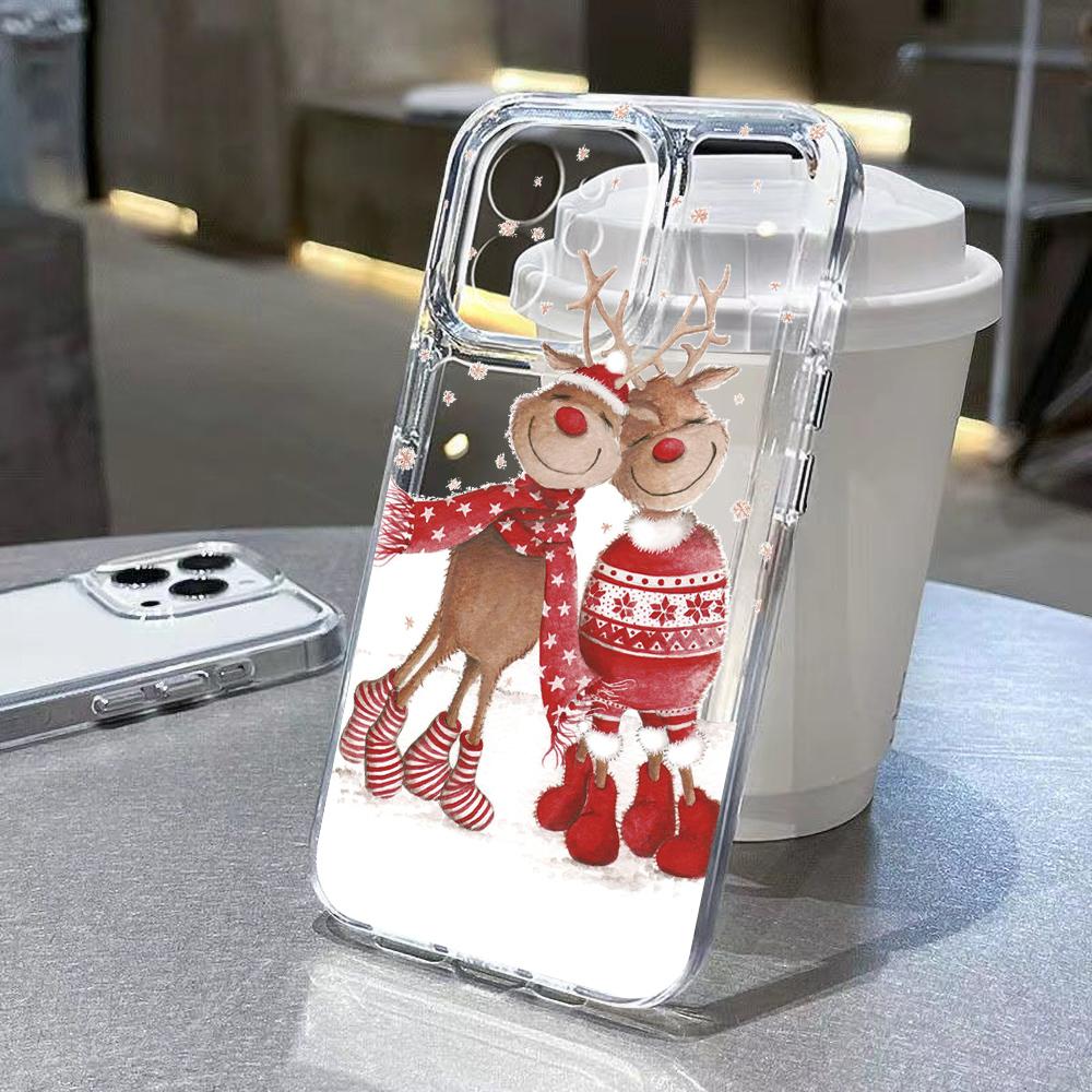 Schneeflocken Elch Neujahrsgeschenke Handyhülle Für iPhone 13 Hülle für iPhone 11 12 14 15 16 Pro Max XR XS X 7 8 Plus SE Klare Hülle For iPhone 14 gray