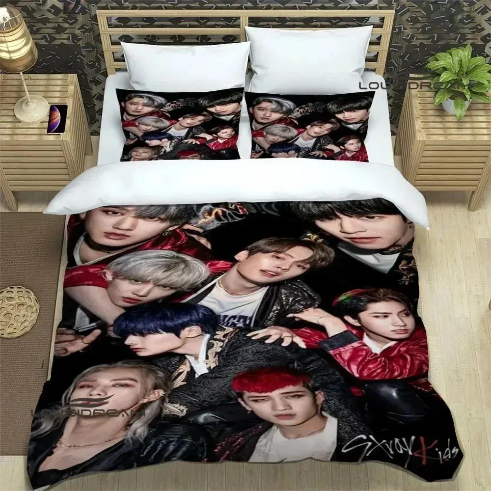 KPOP S-Stray-K-Kids Druck Bettwäsche-Sets Exquisites Bettwaren-Set Bettbezug Bettdecke Bettwäsche-Set Luxuriöses Geburtstagsgeschenk AU Double 180x210cm