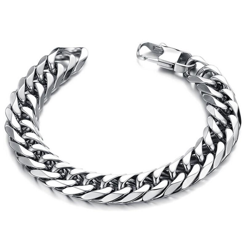 2021 neue Mode Kubanische Kette männer Armband Klassische Edelstahl 14mm Breite Kette Armband männer und frauen schmuck Geschenke 12mmX18cm silber
