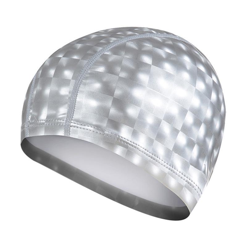 Männer Frauen Elastische Wasserdichte PU Badekappe Schützen Ohren Langes Haar Schwimmen Pool Hut Tauchen Kappe grau