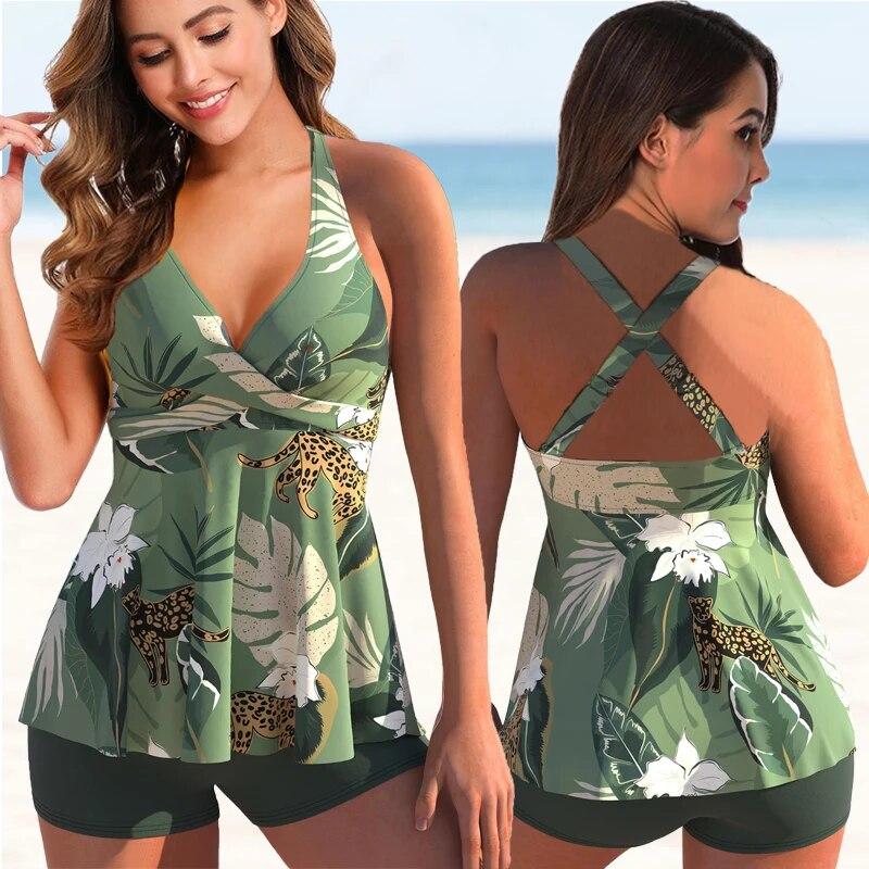 Frauen Floral Print Badeanzug Frauen Plus Größe Zwei Stück Drucken Swimdress 2024 Mädchen Strand Badeanzug Sommer Bademode Bikini 5XL 5XL grün