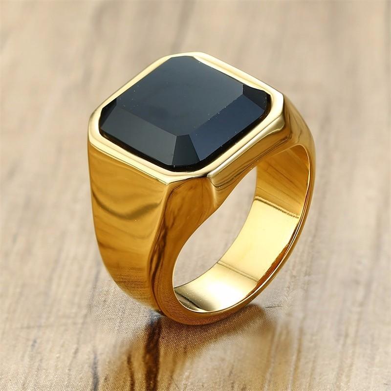 Vnox Hochwertiger Herren Steinring Schwarz Hochglanzpolierter Edelstahl Herrenschmuck Farbiger Charm-Ring für Männer 11 gray