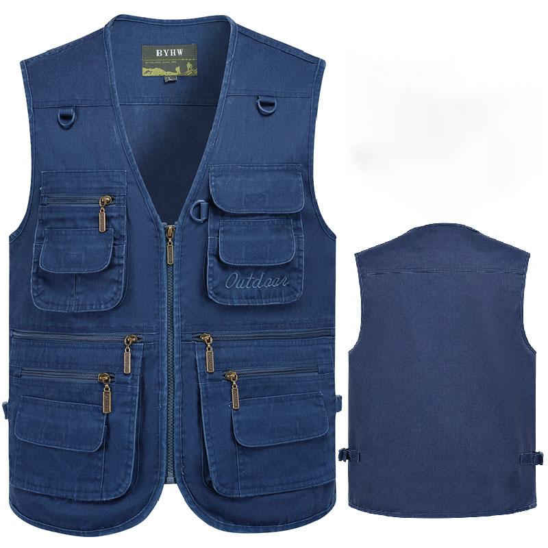 Herren Lässige Sommer Weste Ärmellos Große Größe mit Taschen Herren Mehrere Taschen XL blau