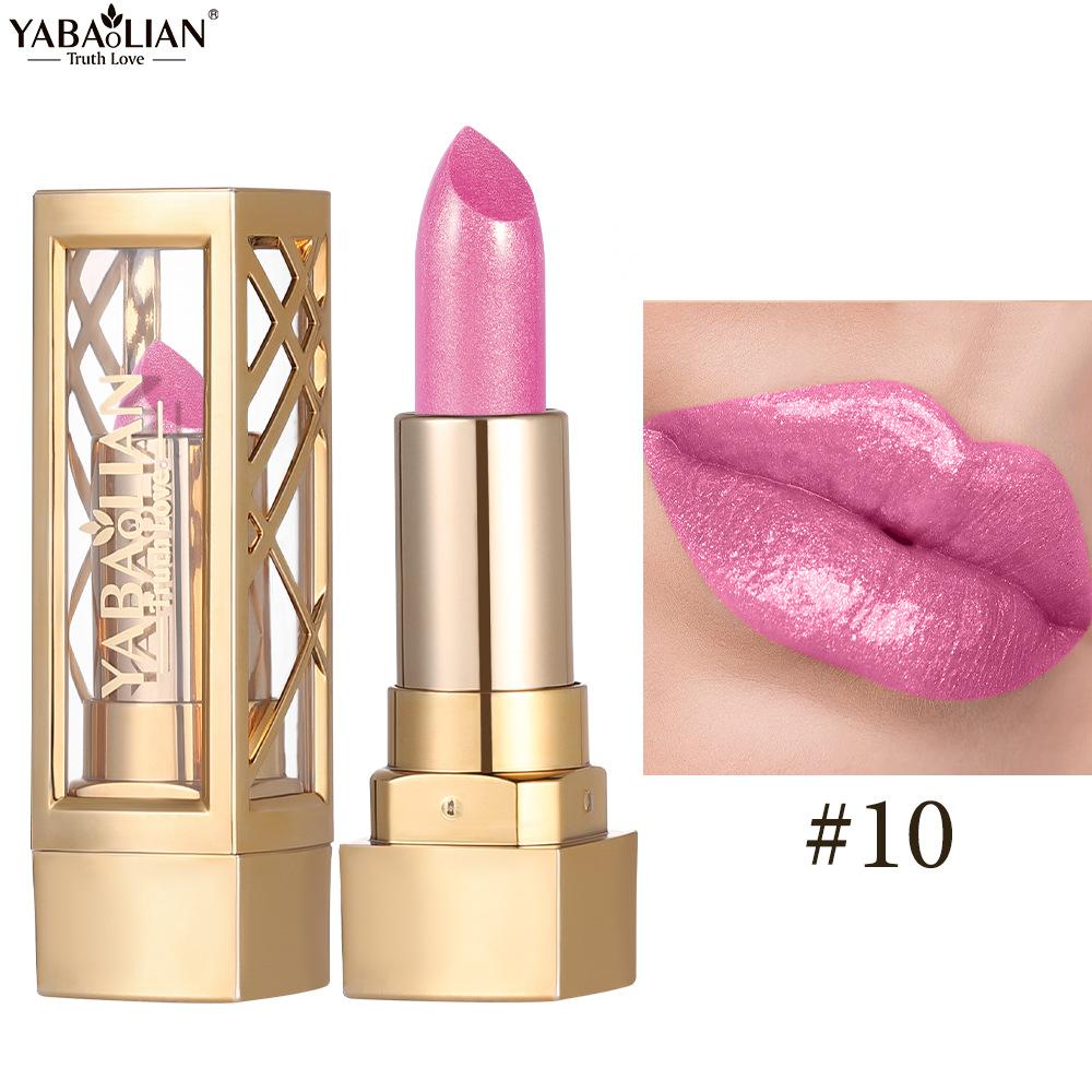 Schimmernder Lippenstift Perlglanz-Lippenstift Metallic-Lippenfarbe Samtmatter Glitzer-Lippenstift Wasserfester Lippenstift Nude Feuchtigkeitsspendende Lippenglasur 10