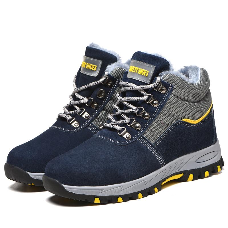 Winterstiefel Herren Sicherheitsstiefel mit Stahlkappe Arbeitsschuhe Herren Pannensichere Arbeitsstiefel Plüsch Warme Sicherheitsschuhe Stiefel 42 blau