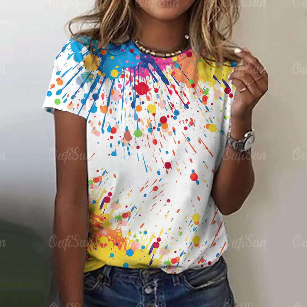Bunte Graffiti frauen T-shirt Sommer o neck casual kurzarm frauen lose mode pullover frauen alltägliche streetwear M white