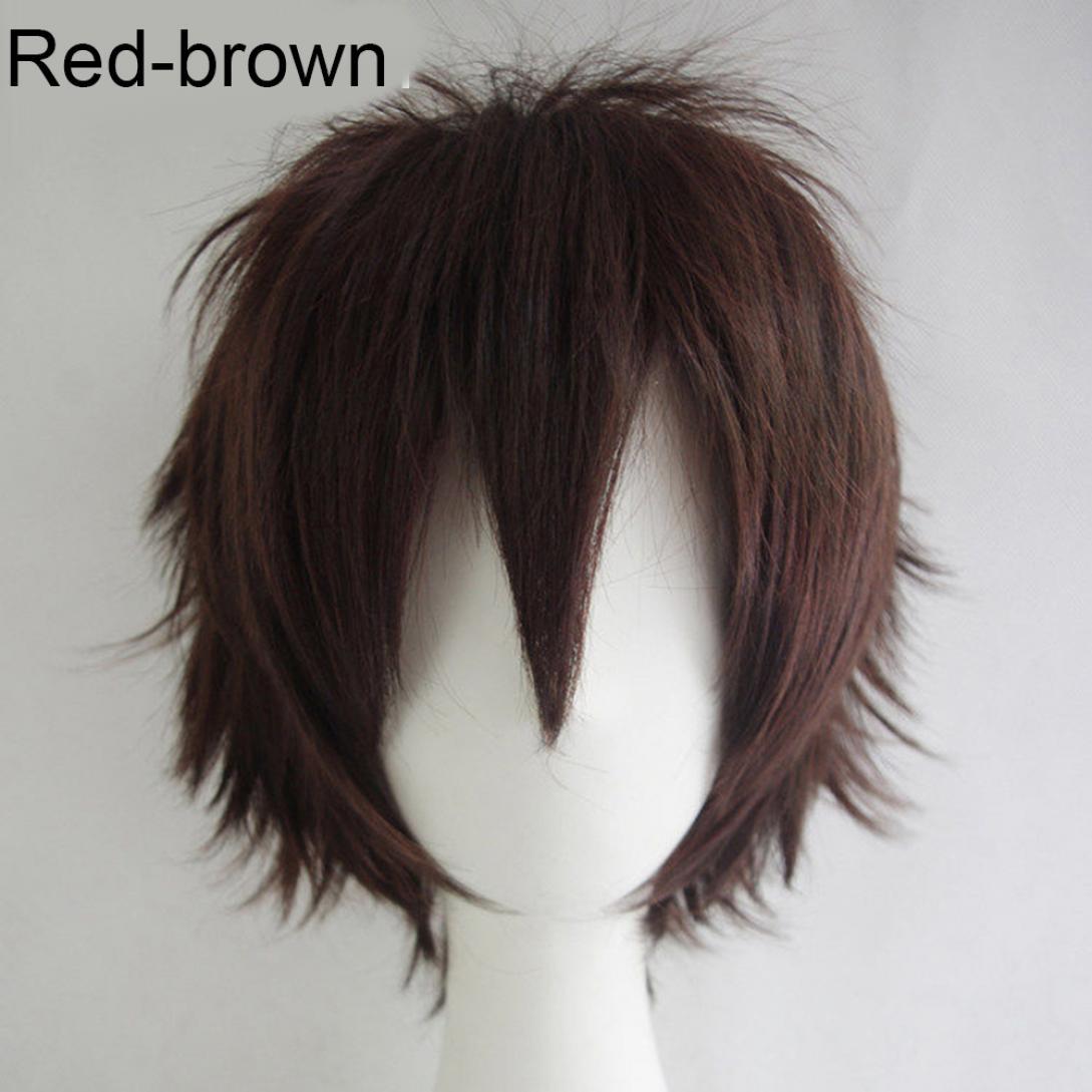 Orion Männer Frauen Multi-Color Kurze Gerade Haarteil Volle Perücke für Anime Party Cosplay One Size braun