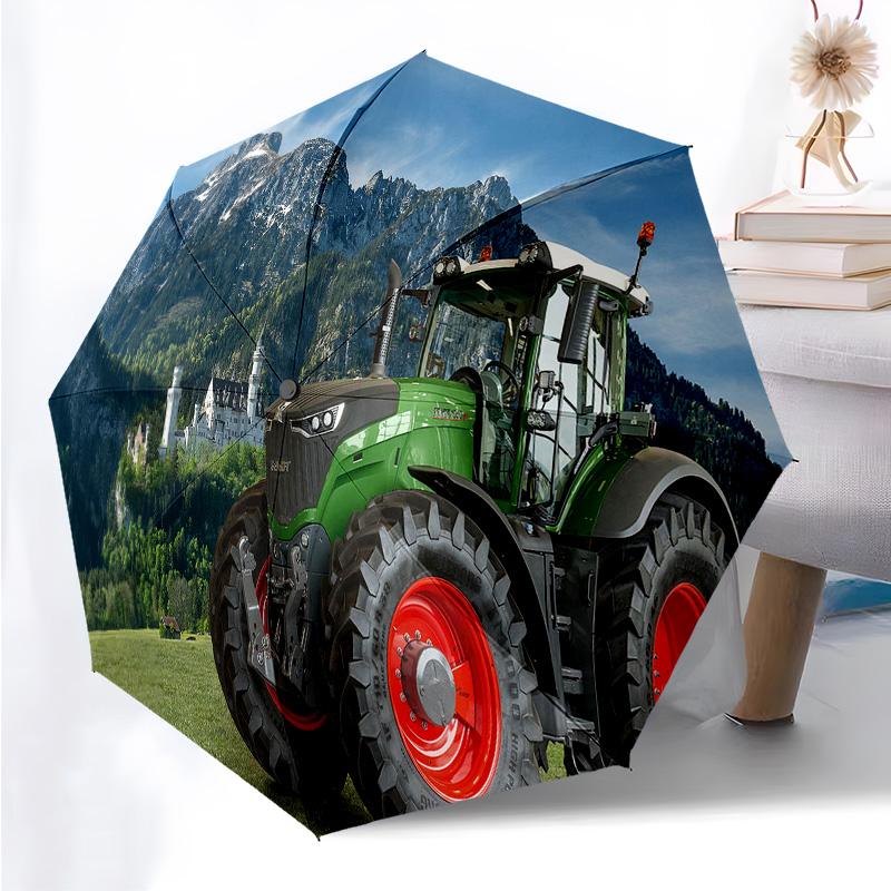 Cartoon-Traktor-Thema Faltbarer Regenschirm Mode Automatik-Öffnung 8 Eisenrippen Kunststoffgriff Faltbarer Sonnenschirm Perfekte Weihnachtsgeschenke gray