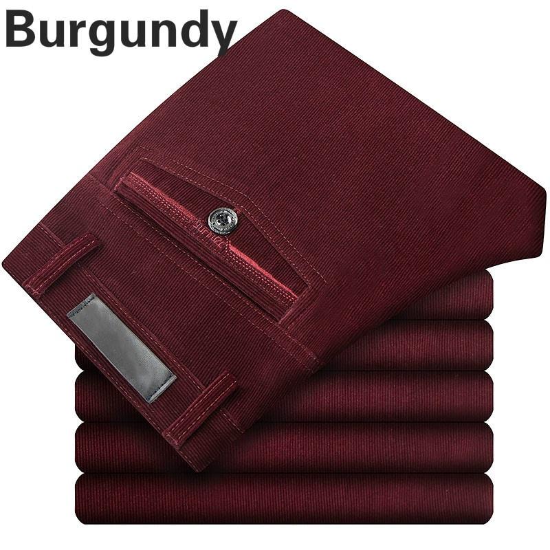 Männer Cord Cord Hosen Stretch Gerade Hosen Casual Lose Hohe Taille Retro Hosen 42 bordeaux