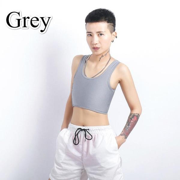 Lesben Sportwear Brust Brust Binder Trans Crop Top Flache Brust Binder Les Korsett Stretch Body Shaping Schnalle Tomboy BH Tank M grau