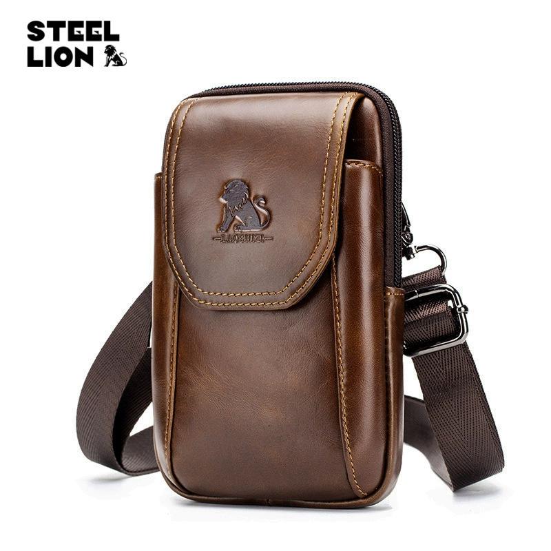 LAOSHIZI Mode Qualität Leder Kleine Sommer Tasche Haken Design Hüfttasche Tasche Fall 6 Telefon Tasche Taille Gürtel Tasche braun