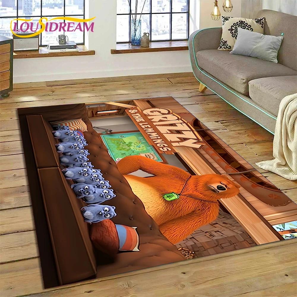 Cartoon-Teppich „Grizzy und die Lemminge“ für Schlafzimmer, Wohnzimmer, Heimsofa, Dekoration, Kinderspiel, große Dekoration, Bodenmatte, Geschenk 100cmx120cm