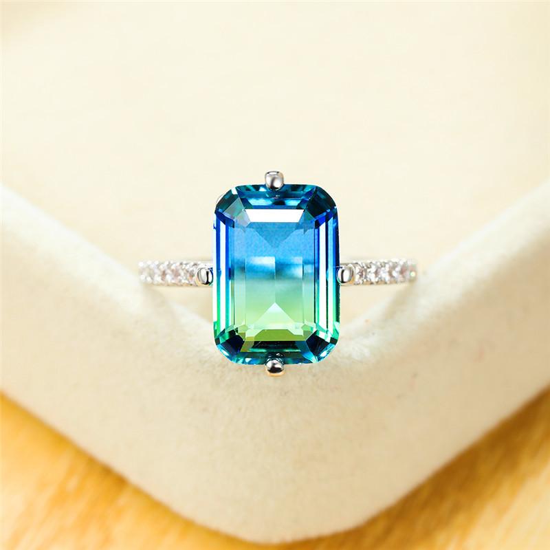 Damen Trendiger Regenbogen Kristallstein Klassische Kupferfarbe Dünne Eheringe Für Frauen Charme Braut Quadratische Verlobungsringe Schmuck 7 brown
