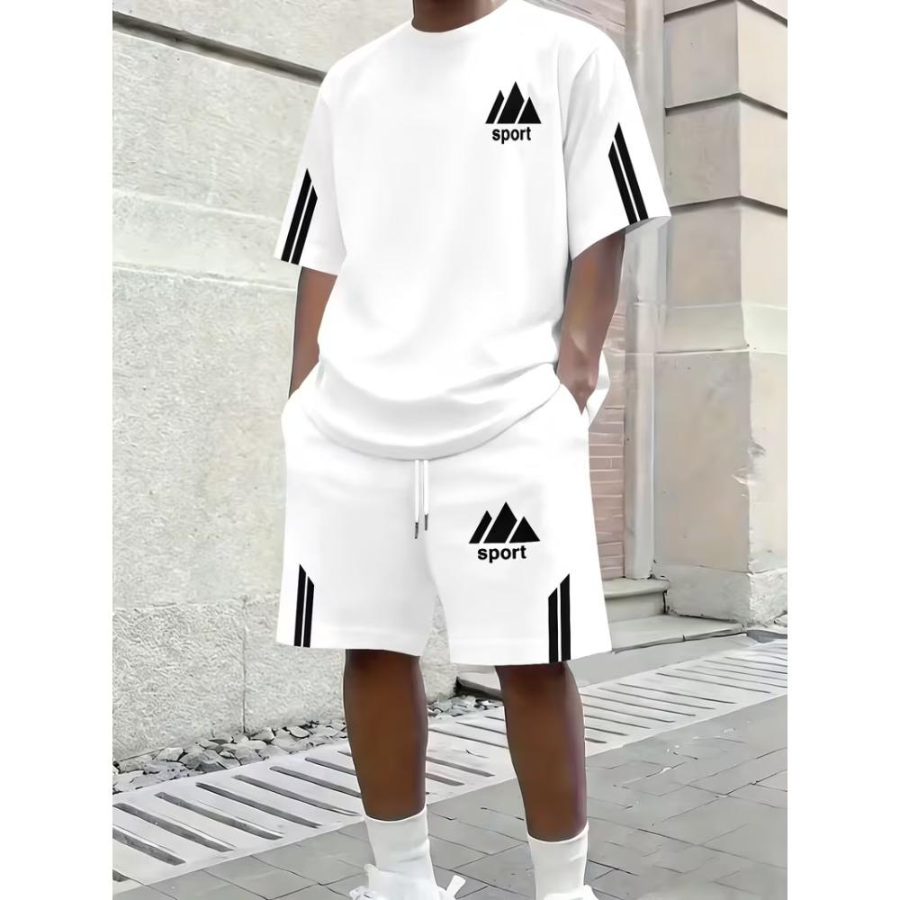 Herren T-Shirt Anzüge 2-teilige Outfits Shorts Kurzarm Rundhalsausschnitt Sommer Kokospalme Mode Lässig Urlaub Tägliche Kleidung XL white