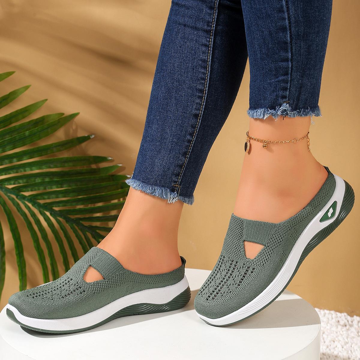 Atmungsaktive Strick-Slipper für Damen, leichte Halbschuhe, bequeme Laufschuhe für alle Jahreszeiten, lässige Outdoor-Sommerschuhe für Damen 35 grün