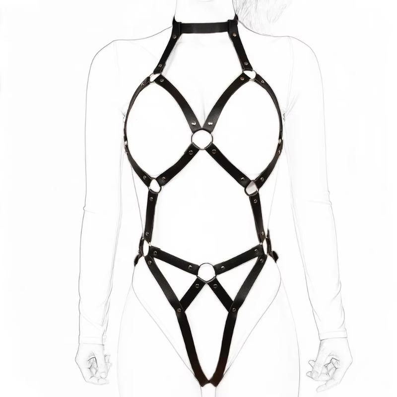 Damen Sexy PU Leder Ganzkörper Geschirr Gürtel Taille Korsett Gürtel Bondage BDSM Frau Kleidung Gothic Fetisch Kleidung Exotische Accessoires black