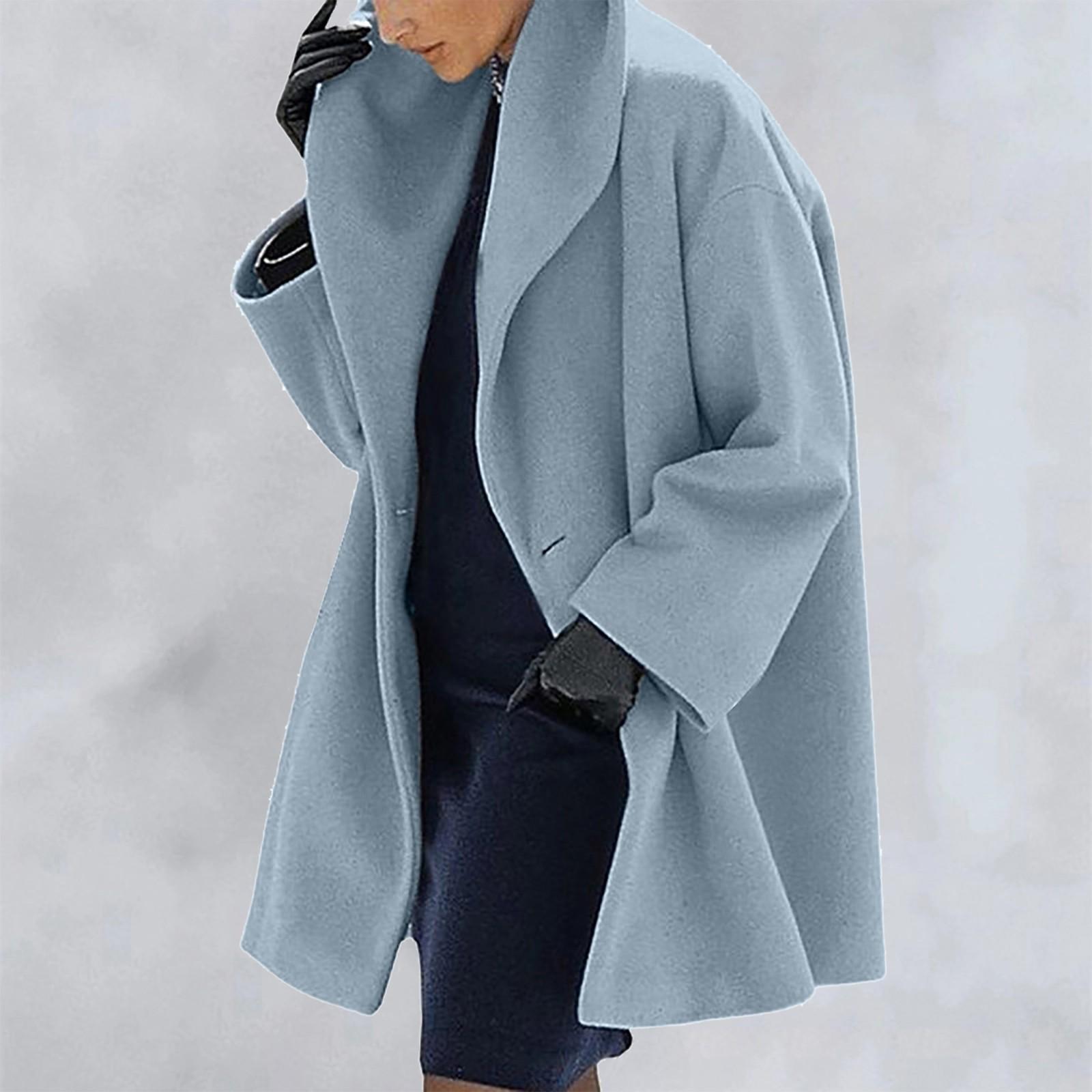 Damen Winter-Wollmantel, Trenchjacke, Damen, warm, schlank, langer Mantel, Oberbekleidung S himmelblaue