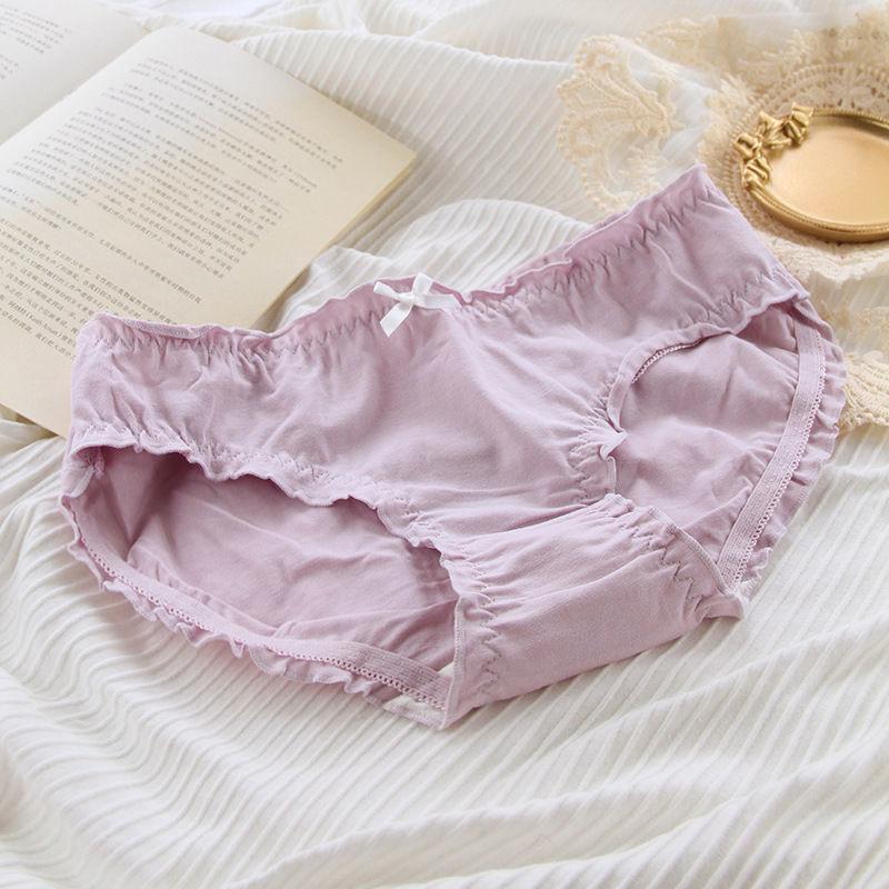 Antibakterielle Baumwolle mit dünnem Schnitt, japanische süße Damenunterwäsche, atmungsaktive Slips mit niedriger Taille und Pilz für Damen L violett