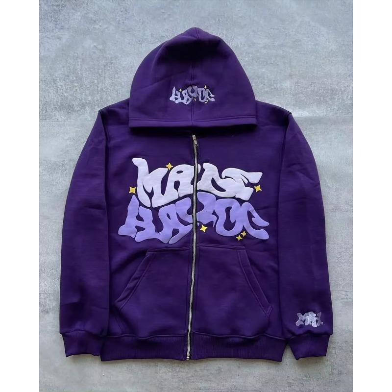 Hoodie mit Buchstabenaufdruck mit Reißverschluss Hip Hop Hoodies Herbstmode Damen und Herren Harajuku Jacken Casual Street S violett