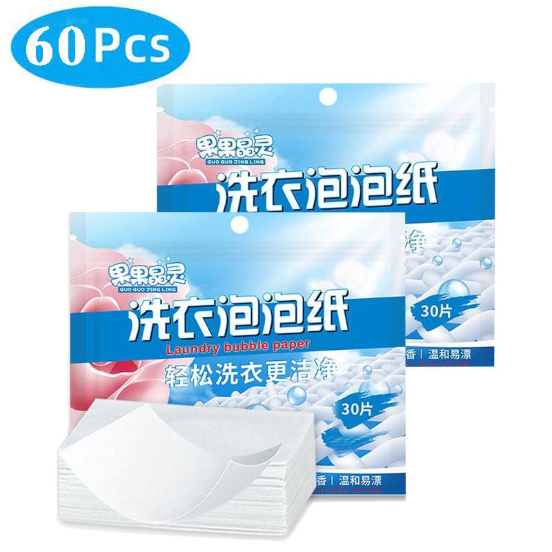 30/60/90 Stück/Lot umweltfreundliches Waschmittel, Seifenfolie, plastikfrei, konzentriertes Waschen, starkes Wäsche-Gadget für Waschmaschine 60PCS weiß