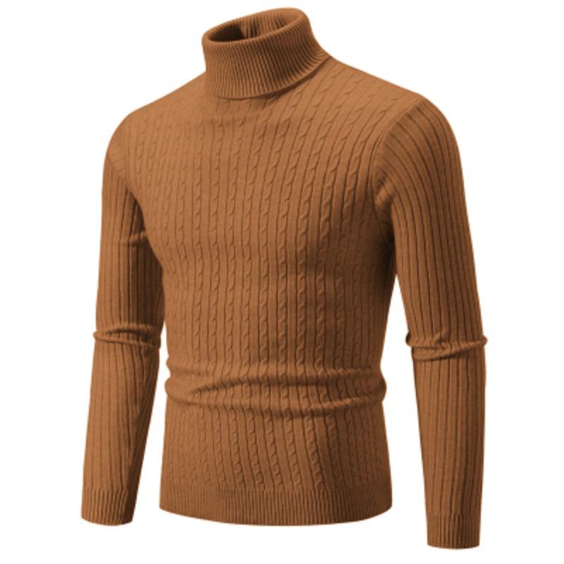 Neue männer High Neck Pullover Einfarbig Pullover Gestrickte Warme Casual Rollkragen Sweatware Woolen Herren Winter Outdoor Tops XL braun