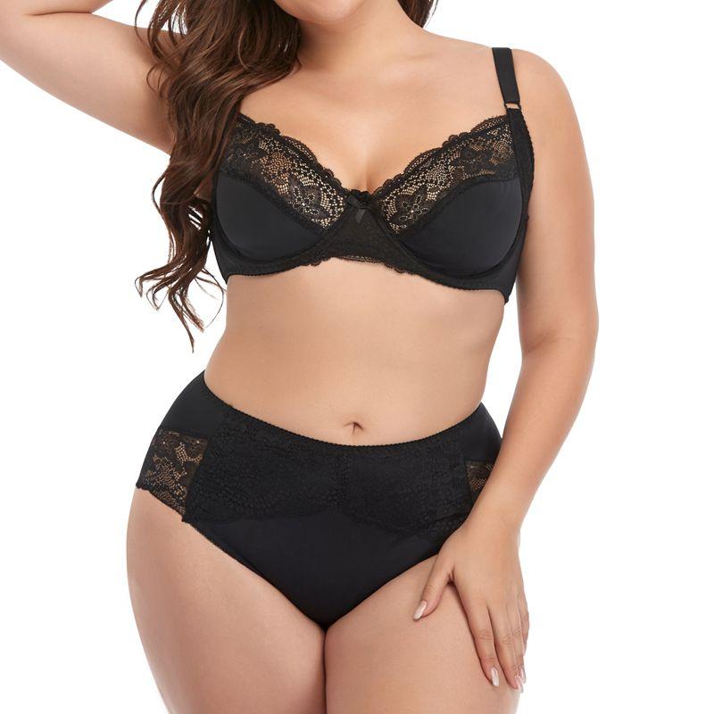 Florale Spitzenwäsche für Damen, BH-Set in Übergröße, D-Cup, XL, 2XL, 3XL, 4XL, 5XL, 6XL, Vollschalen-BHs und ultradünne Unterhosen 100D schwarz