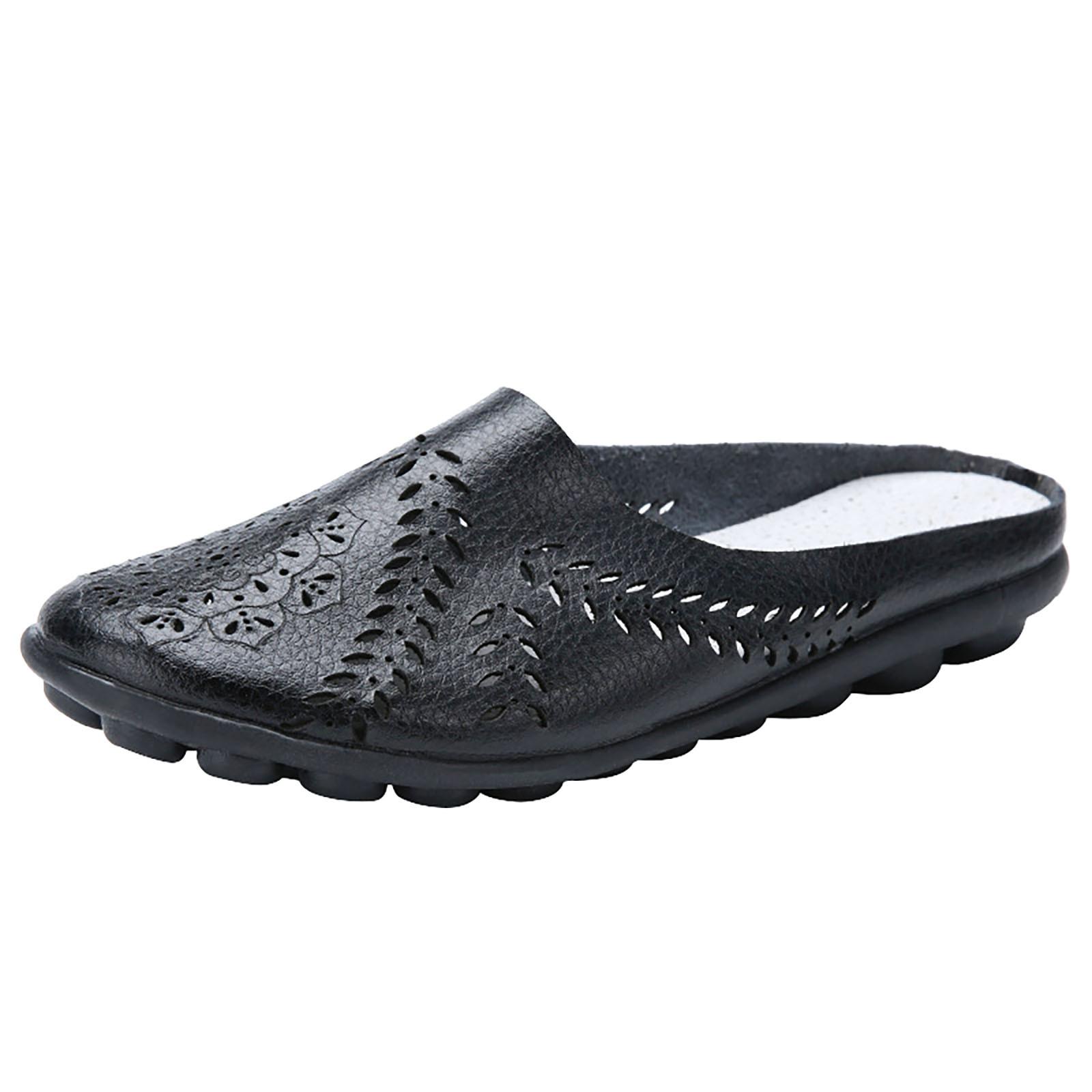 Damen Gracosy Clogs Schuhe Leder Loafer Slip On Pantoletten Antil Slip Strandsandalen 37 schwarz